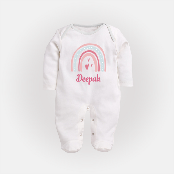 Star of the Family Sleep Suit / Full Sleeve Bodysuit | Printed with Your Baby's Name - WHITE - New Born (Chest 7.5")