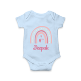 Personalized Name-Printed Romper for Babies - BABY BLUE - 0 - 3 Months Old (Chest 16")