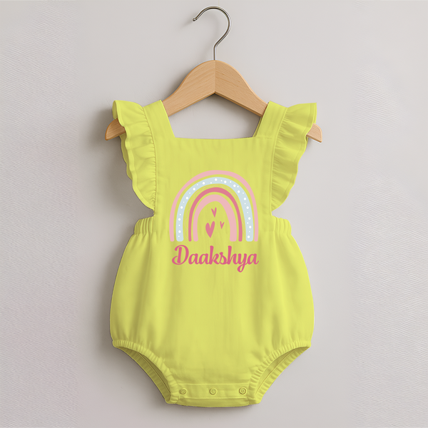 Star of the Family Romper Frock | Printed with Your Baby's Name - PASTEL YELLOW - 0 - 3 Months Old (Chest 19")