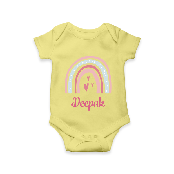 Star of the Family Romper / Onesie | Printed with Your Baby's Name - PASTEL YELLOW - New Born (Chest 14")