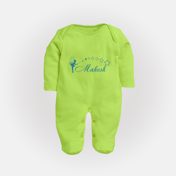 Designed for Me Sleep Suit / Full Sleeve Bodysuit | Featuring Baby's Name in Every Thread - LIME GREEN - New Born (Chest 7.5")