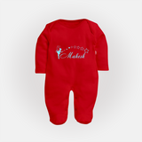 Designed for Me Sleep Suit / Full Sleeve Bodysuit | Featuring Baby's Name in Every Thread - RED - New Born (Chest 7.5")