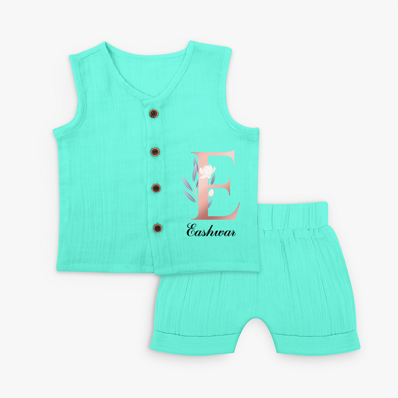 Customized Baby Name Jabla Set for Babies with Names Starting with 'E' - AQUA GREEN - 0 - 3 Months Old (Chest 9.8")