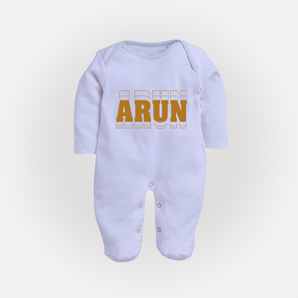 Crafted Just for You | Personalized Name Sleep Suit / Full Sleeve Bodysuit Outfit - BABY BLUE - New Born (Chest 7.5")