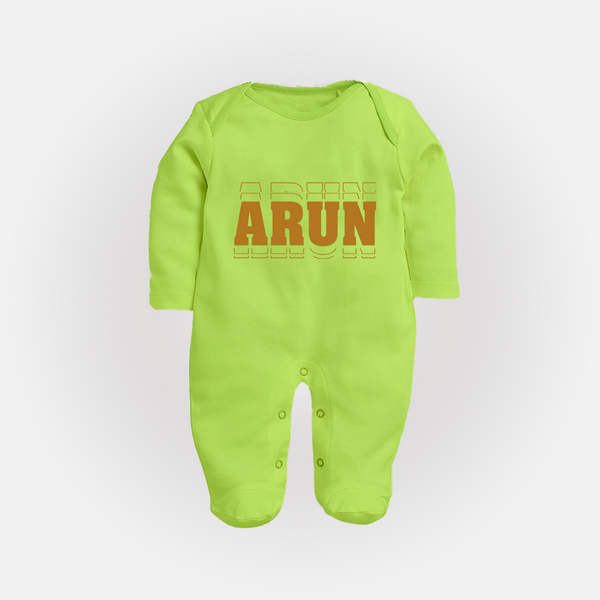 Crafted Just for You | Personalized Name Sleep Suit / Full Sleeve Bodysuit Outfit - LIME GREEN - New Born (Chest 7.5")