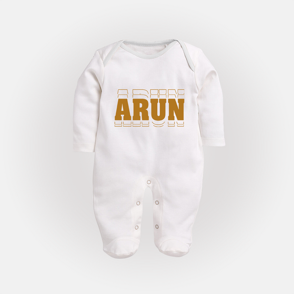 Crafted Just for You | Personalized Name Sleep Suit / Full Sleeve Bodysuit Outfit - WHITE - New Born (Chest 7.5")