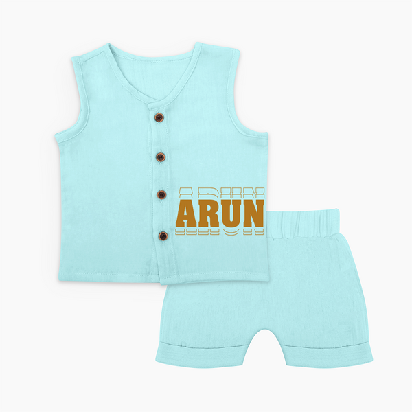 Crafted Just for You | Personalized Name Jabla Set Outfit - BABY BLUE - 0 - 3 Months Old (Chest 9.8")