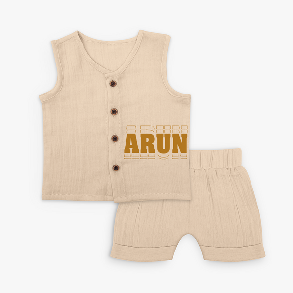 Soft and Stylish Baby Name-Printed Jabla Set - CREAM - 0 - 3 Months Old (Chest 9.8")