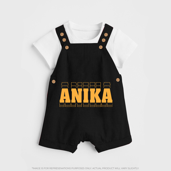 Crafted Just for You | Personalized Name Dungaree Set Outfit - BLACK - 0 - 5 Months Old (Chest 18")