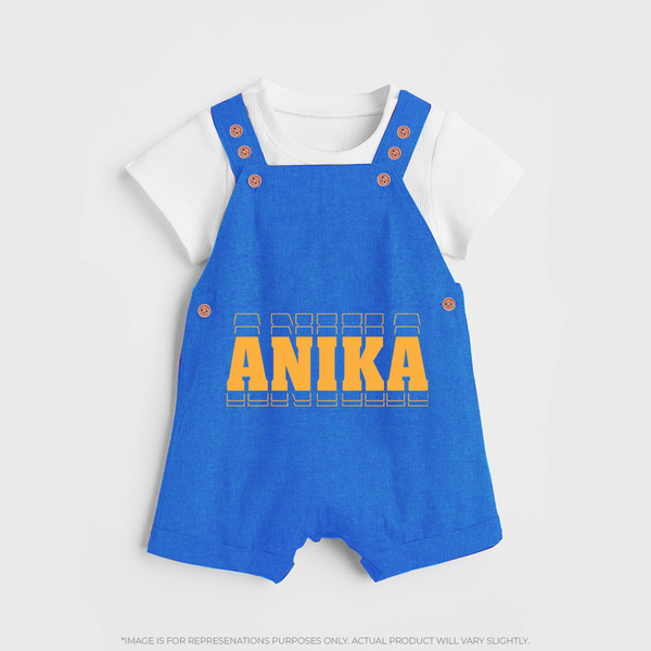 Crafted Just for You | Personalized Name Dungaree Set Outfit - COBALT BLUE - 0 - 5 Months Old (Chest 18")