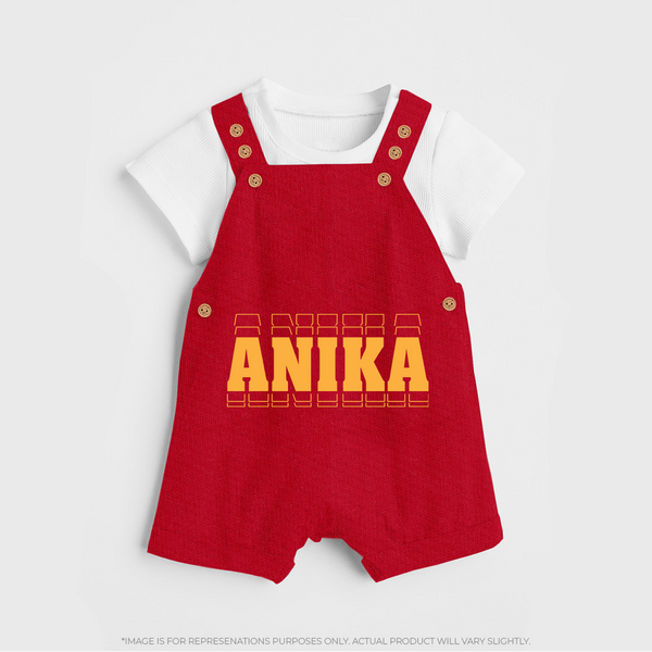 Crafted Just for You | Personalized Name Dungaree Set Outfit - RED - 0 - 5 Months Old (Chest 18")