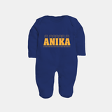 Crafted Just for You | Personalized Name Sleep Suit / Full Sleeve Bodysuit Outfit - NAVY BLUE - New Born (Chest 7.5")