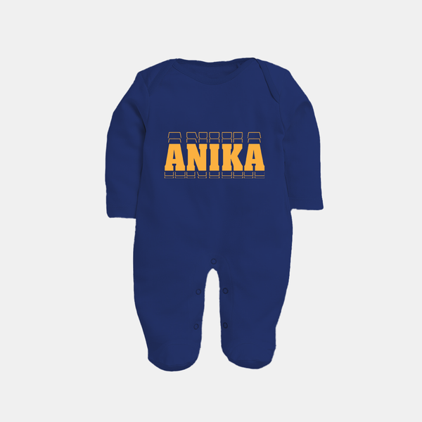 Crafted Just for You | Personalized Name Sleep Suit / Full Sleeve Bodysuit Outfit - NAVY BLUE - New Born (Chest 7.5")