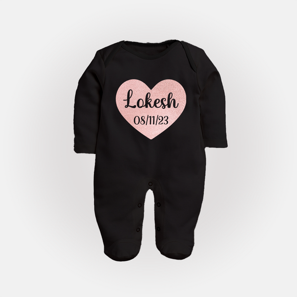 Baby Name Sleep Suit / Full Sleeve Bodysuit | Cute and Personalized Just for Your Baby - BLACK - New Born (Chest 7.5")
