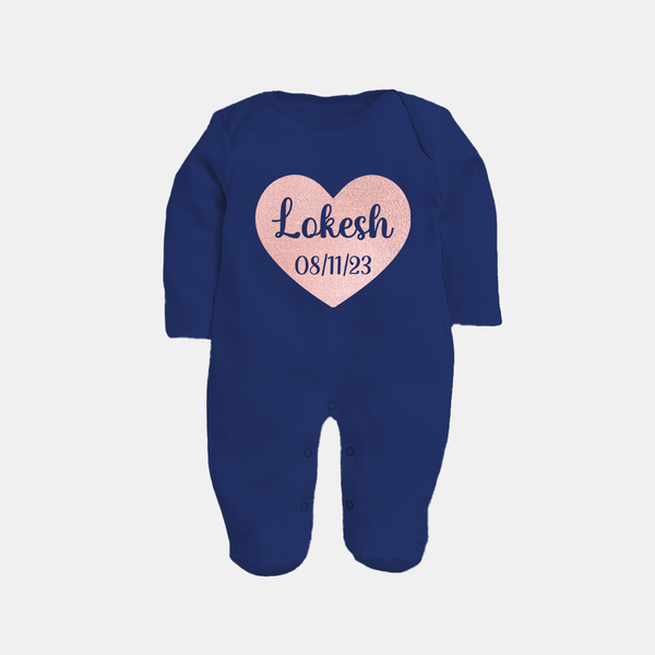 Baby Name Sleep Suit / Full Sleeve Bodysuit | Cute and Personalized Just for Your Baby - NAVY BLUE - New Born (Chest 7.5")