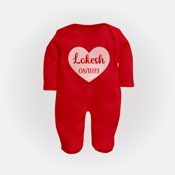 Baby Name Sleep Suit / Full Sleeve Bodysuit | Cute and Personalized Just for Your Baby - RED - New Born (Chest 7.5")