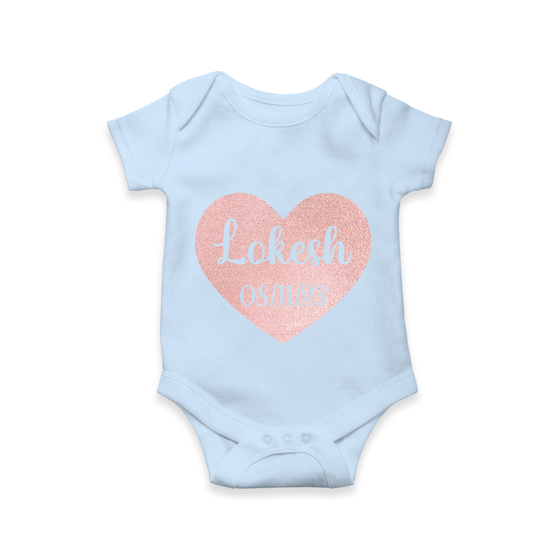 Beautiful Personalized Romper with Baby Name And Date of Birth - BABY BLUE - 0 - 3 Months Old (Chest 16")