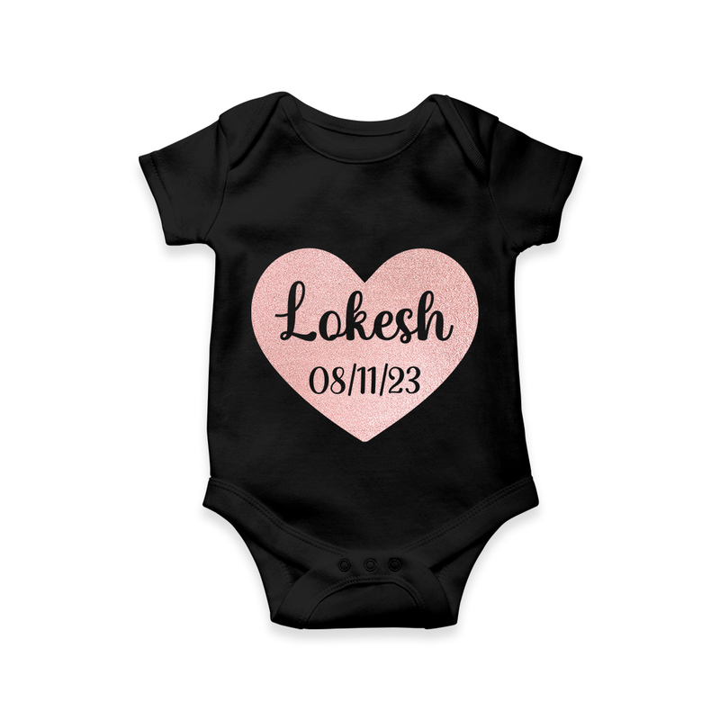 Beautiful Personalized Romper with Baby Name And Date of Birth - BLACK - 0 - 3 Months Old (Chest 16")