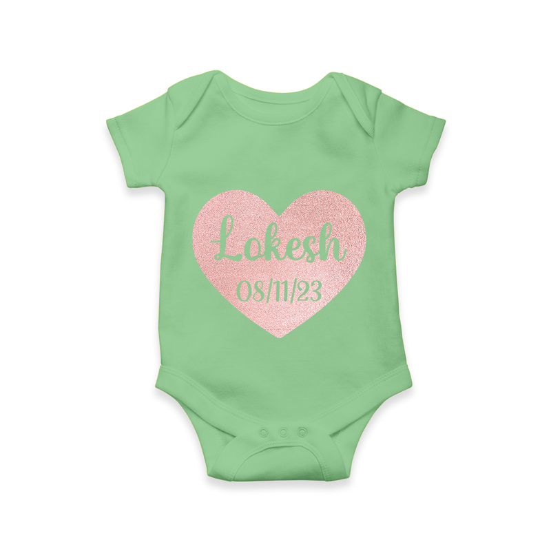 Beautiful Personalized Romper with Baby Name And Date of Birth - GREEN - 0 - 3 Months Old (Chest 16")