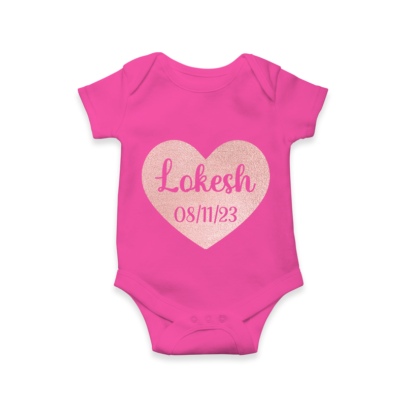 Beautiful Personalized Romper with Baby Name And Date of Birth - HOT PINK - 0 - 3 Months Old (Chest 16")