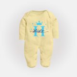 Baby's First Signature Sleep Suit / Full Sleeve Bodysuit | Personalized and Picture Ready - PASTEL YELLOW - New Born (Chest 7.5")