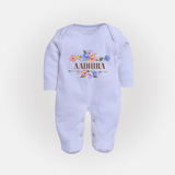 Say It with Style | Personalized Name Sleep Suit / Full Sleeve Bodysuit - BABY BLUE - New Born (Chest 7.5")