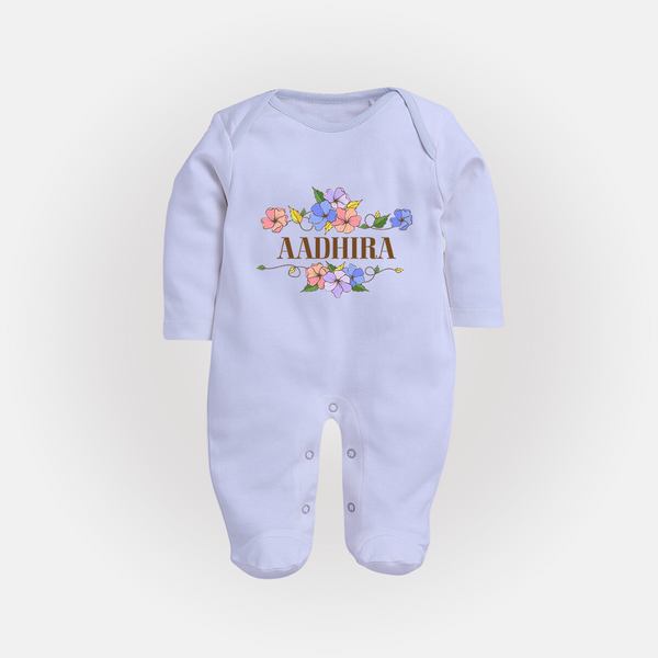 Say It with Style | Personalized Name Sleep Suit / Full Sleeve Bodysuit - BABY BLUE - New Born (Chest 7.5")