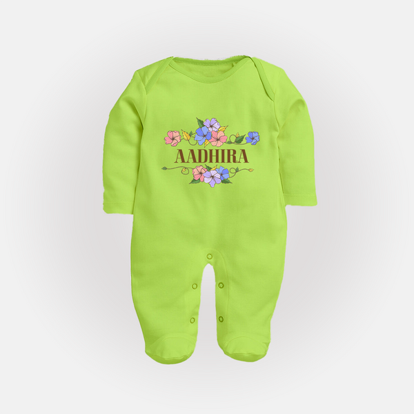 Say It with Style | Personalized Name Sleep Suit / Full Sleeve Bodysuit - LIME GREEN - New Born (Chest 7.5")