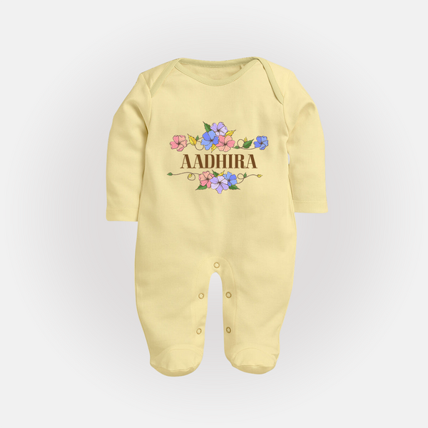 Say It with Style | Personalized Name Sleep Suit / Full Sleeve Bodysuit - PASTEL YELLOW - New Born (Chest 7.5")