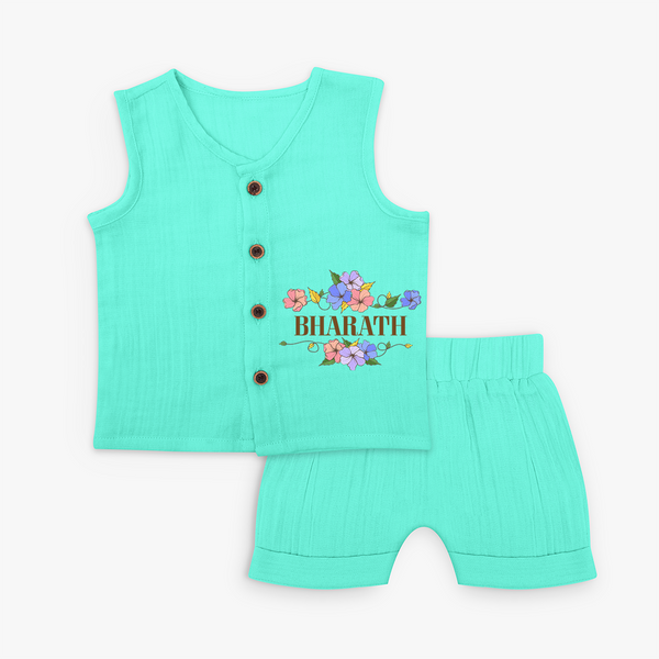 Custom Baby Name Printed Jabla Set for Your Little One - AQUA GREEN - 0 - 3 Months Old (Chest 9.8")