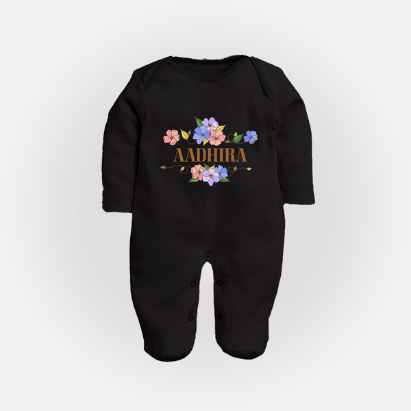 Say It with Style | Personalized Name Sleep Suit / Full Sleeve Bodysuit - BLACK - New Born (Chest 7.5")