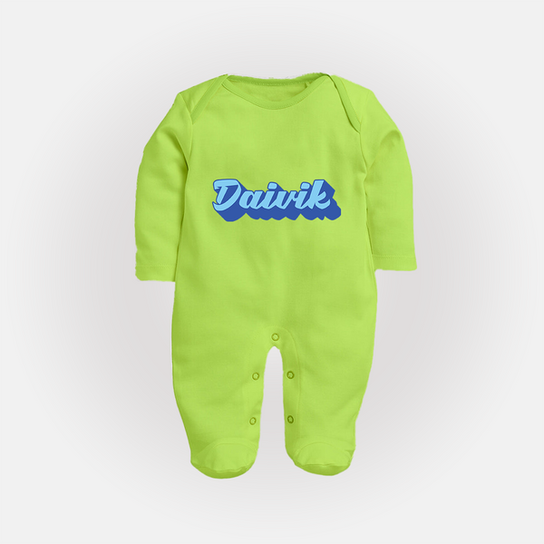 Your Name Here Sleep Suit / Full Sleeve Bodysuit | A Soft Personalized Keepsake - LIME GREEN - New Born (Chest 7.5")