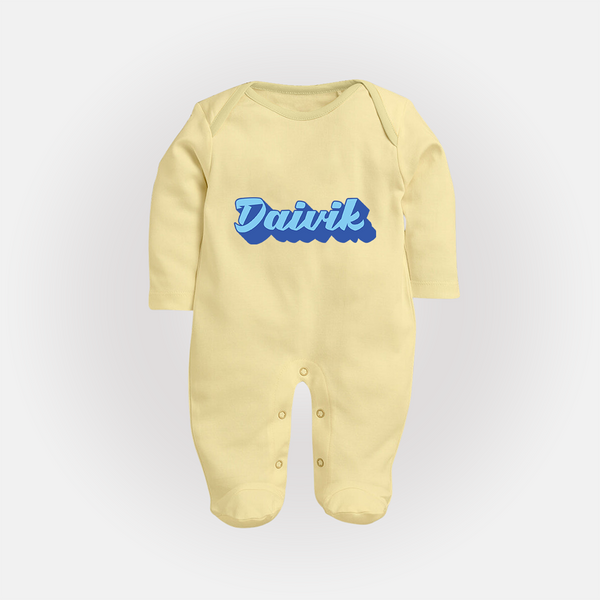 Your Name Here Sleep Suit / Full Sleeve Bodysuit | A Soft Personalized Keepsake - PASTEL YELLOW - New Born (Chest 7.5")
