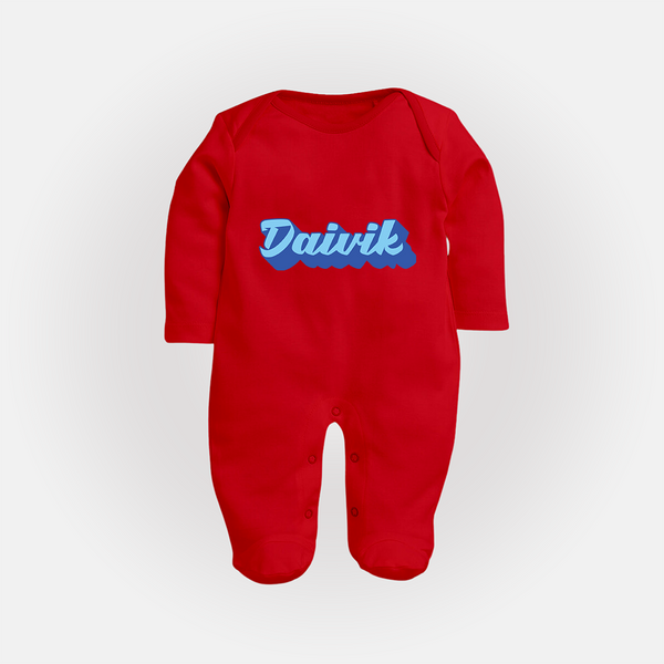Your Name Here Sleep Suit / Full Sleeve Bodysuit | A Soft Personalized Keepsake - RED - New Born (Chest 7.5")