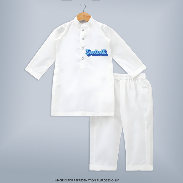 Your Name Here Kurta Set | A Soft Personalized Keepsake - WHITE - 3 - 6 Months Old (Chest 24", Kurta Length 14'', Waist 19", Pant Length 14")