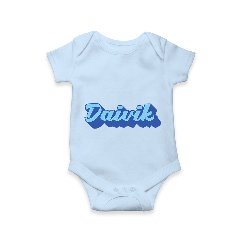 Baby Name Printed Romper for a Unique Touch - BABY BLUE - 0 - 3 Months Old (Chest 16")