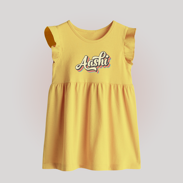 Make It Mine Baby Frock | Featuring Your Baby's Name - PASTEL YELLOW - 0 - 3 Months Old (Chest 17")