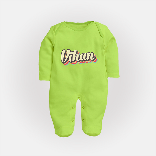 Make It Mine Sleep Suit / Full Sleeve Bodysuit | Featuring Your Baby's Name - LIME GREEN - New Born (Chest 7.5")