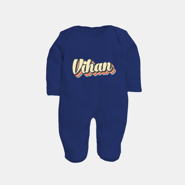Make It Mine Sleep Suit / Full Sleeve Bodysuit | Featuring Your Baby's Name - NAVY BLUE - New Born (Chest 7.5")