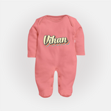 Make It Mine Sleep Suit / Full Sleeve Bodysuit | Featuring Your Baby's Name - PEACH - New Born (Chest 7.5")