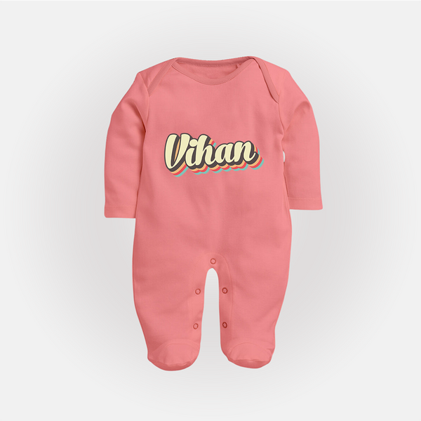 Make It Mine Sleep Suit / Full Sleeve Bodysuit | Featuring Your Baby's Name - PEACH - New Born (Chest 7.5")