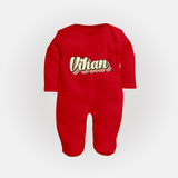 Make It Mine Sleep Suit / Full Sleeve Bodysuit | Featuring Your Baby's Name - RED - New Born (Chest 7.5")