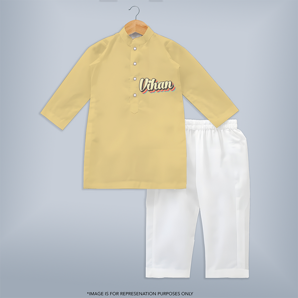 Make It Mine Kurta Set | Featuring Your Baby's Name - PASTEL YELLOW - 3 - 6 Months Old (Chest 24", Kurta Length 14'', Waist 19", Pant Length 14")