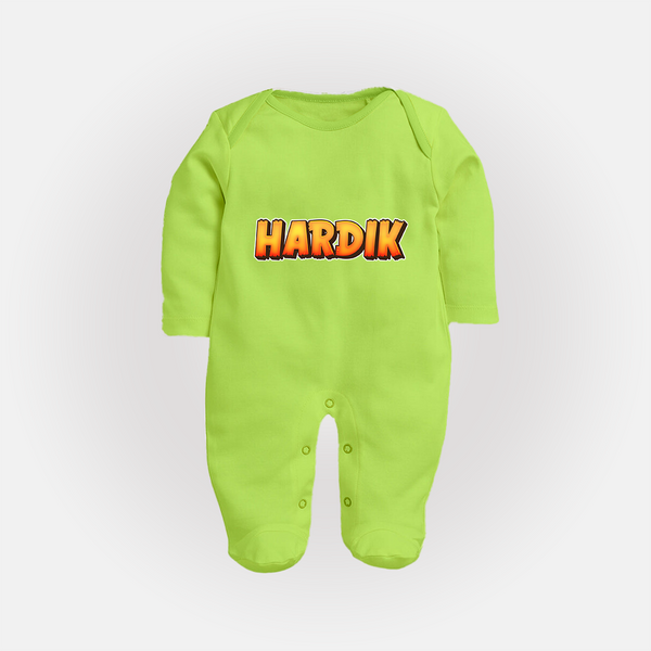 Adorable Name Sleep Suit / Full Sleeve Bodysuit | The Perfect Personalized Baby Gift - LIME GREEN - New Born (Chest 7.5")