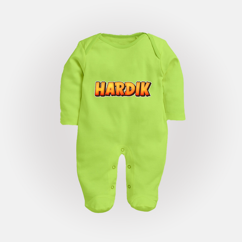 Adorable Name Sleep Suit / Full Sleeve Bodysuit | The Perfect Personalized Baby Gift - LIME GREEN - New Born (Chest 7.5")
