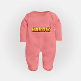 Adorable Name Sleep Suit / Full Sleeve Bodysuit | The Perfect Personalized Baby Gift - PEACH - New Born (Chest 7.5")