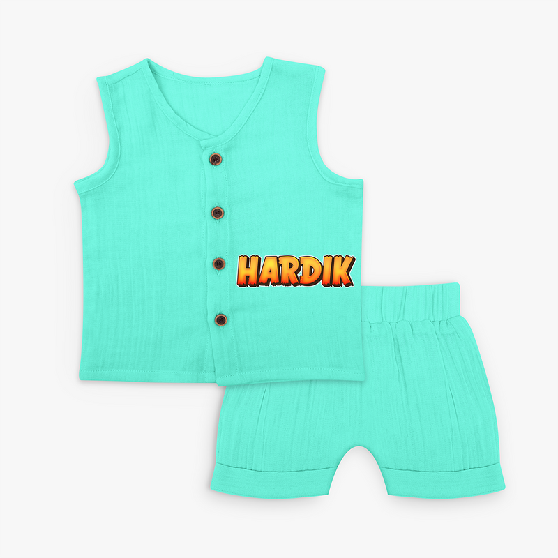 Unique Baby Jabla Sets with Personalized Name Print - AQUA GREEN - 0 - 3 Months Old (Chest 9.8")