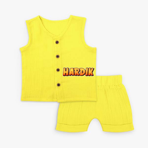 Unique Baby Jabla Sets with Personalized Name Print - YELLOW - 0 - 3 Months Old (Chest 9.8")