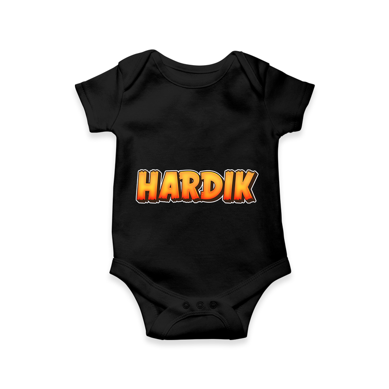 Unique Baby Romper with Personalized Name Print - BLACK - 0 - 3 Months Old (Chest 16")