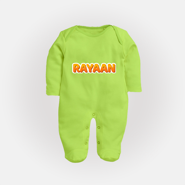 Made for Me Sleep Suit / Full Sleeve Bodysuit | Personalized with Baby's Name - LIME GREEN - New Born (Chest 7.5")
